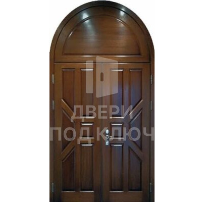 Двухстворчатая входная дверь с верхней вставкой и отделкой МДФ ДПК-12712